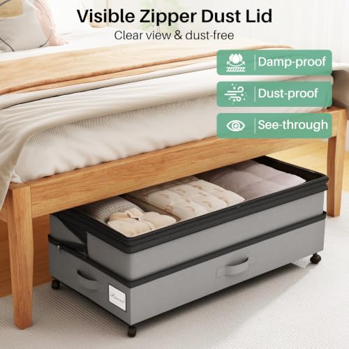 Kitstorack 4 Pack Gray Under Bed Storage Containers with Wheels & Clear Window