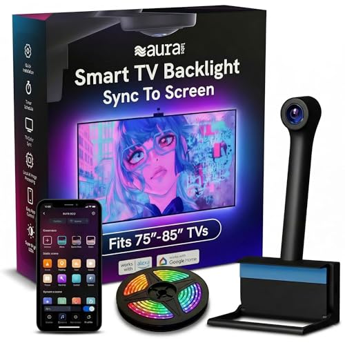 Aura Labs TV Backlight Sync to Screen for 70-85 Inch TVs RGBIC LED Lights - Real-Time Screen Mirroring