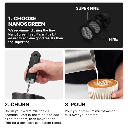NanoFoamer Milk Frother - Rechargeable Handheld Foamer - Black