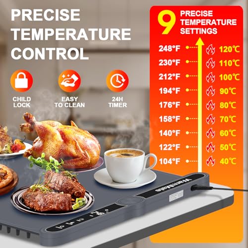WarmMate Dark Grey Food Warming Mat with Rapid 8-Second Heating & Temp Control
