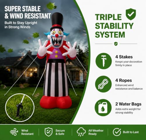 11FT Red Clown Ghost Halloween Inflatable with LED Lights - Outdoor Yard Decor