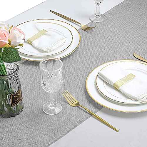 B-COOL 2 Packs Burlap Table Runners Natural Gray Table Runner for Party Dining Rustic Wedding Rectangular Fall Thanksgiving Table Decoration 12x84inch