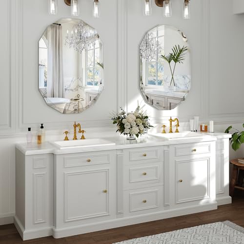 Krymnar 36x24 Inch Frameless Beveled Oval Bathroom Mirror - Modern Wall Decor