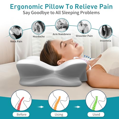 Besyodo White & Grey Cervical Pillow for Neck Pain Relief, Memory Foam, Ergonomic Support, Sleep Aid