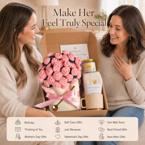 FantasDeck Pink Rose Bouquet Blanket Gift Set for Women - Get Well, Self Care & Birthday Gift