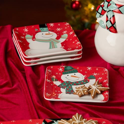 Christmas Whimsy Snowman Set of 4 Canape Plates – 6-Inch Square