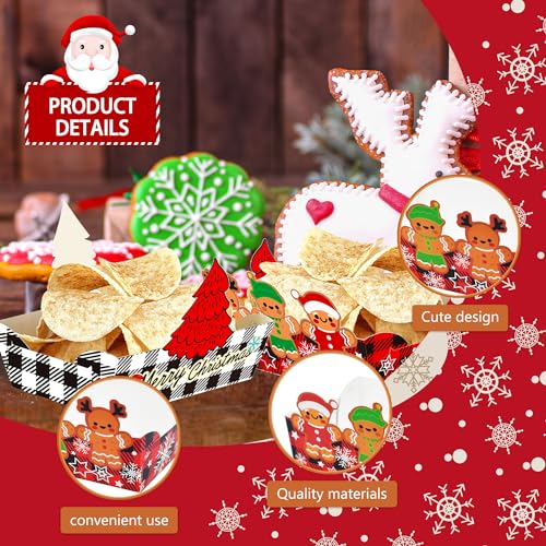 Christmas Food Tray 24pcs Disposable Snack Plates with Gingerbread & Plaid Designs