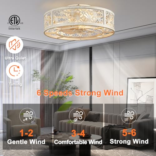 White Gold 18-inch Caged Ceiling Fan with Light Remote Control