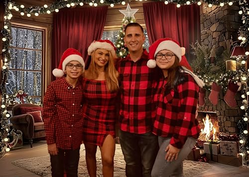 Christmas Backdrop Winter Xmas Tree Fireplace Interior Room Window