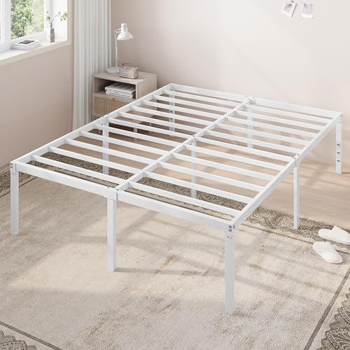 Allewie Full Size Metal Bed Frame with Storage - White, 18 Inch Height, Includes Variation White / Full
