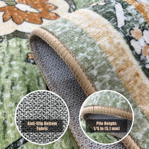 YARNSCAPE 8' x 10' Sage Green & Terracotta Washable Area Rug, Non-Slip Low-Pile Carpet