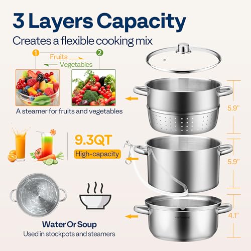 9.3 Qt Stainless Steel Steam Juicer for Canning Fruit & Grape Juice - Multi-Purpose Steamer