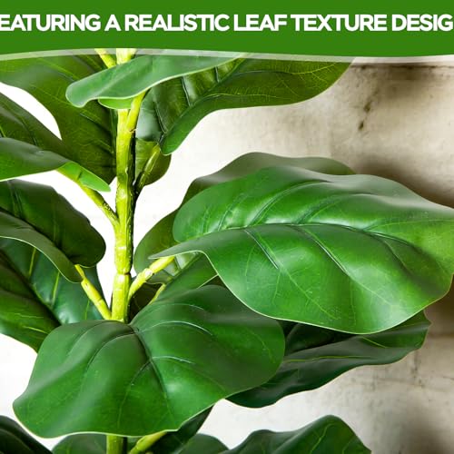 Artificial Fiddle Leaf Fig Tree Set - 35 Inch Indoor Outdoor Faux Plant with Pot, 2 Pack