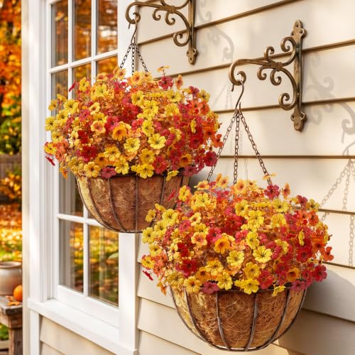 Artificial Fall Flowers for Outdoor Garden Decor - Sunset Orange, 36 Bundles