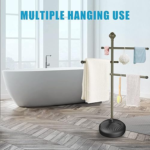 Gray 59-Inch Outdoor Pool Towel Rack with Adjustable Bars & Stable Base