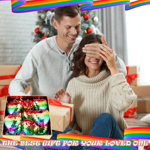 Vercraft 24 pcs Rainbow Heart Pride Disco Christmas Ornaments with Lanyards - Gay Pride Decorations