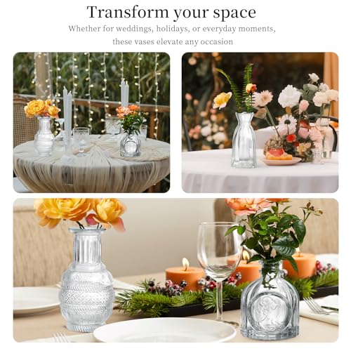 ODCYWM Clear Glass Bud Vases Set of 64 - Small Vintage Flower Centerpieces