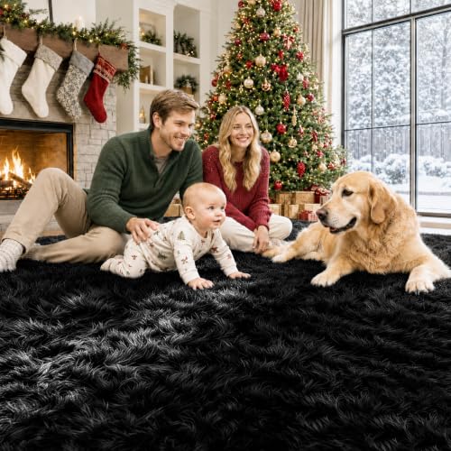Zomfy Black 9'x12' Shag Area Rug for Living Room & Bedroom, Washable Plush Fuzzy Carpet