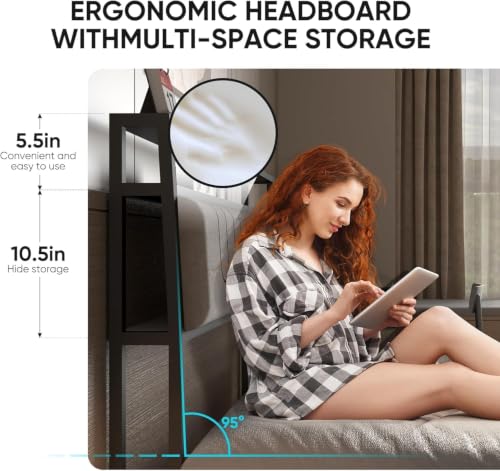 J.Fkne Full Bed Frames with Charging Station and LED Lights, Size
