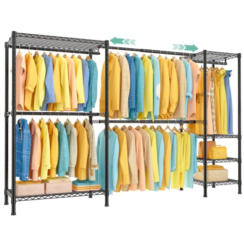 Black SEMHOR E01 Heavy Duty Expandable Clothes Rack, Freestanding Wardrobe System