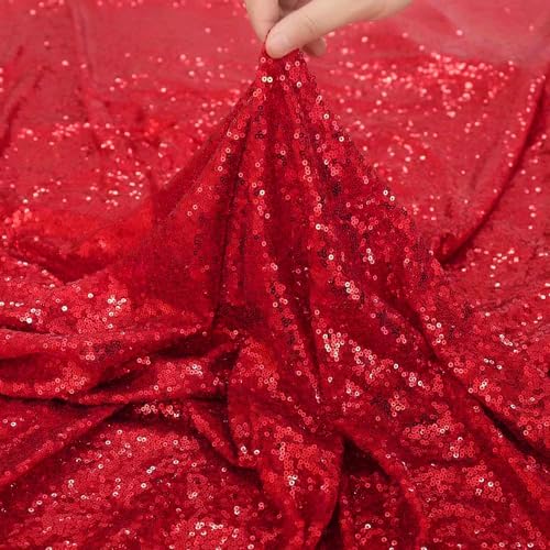 ShinyBeauty Red Sequin Round Tablecloth 120 Inch for Banquets & Holidays