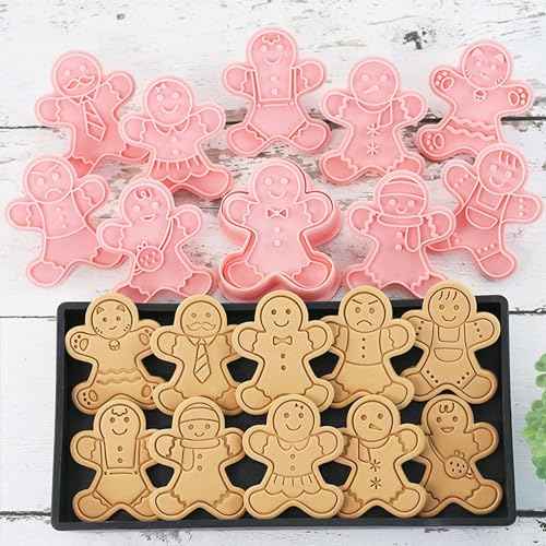 10 Mini Gingerbread Man Cookie Cutters, 3d Raised Cute Christmas Gingerbread Design Cookie Stamps, Mini Funny Gingerbread Molds, Christmas Ornament Cookie Cutter Set (Gingerbread Man)