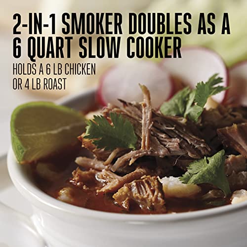 Indoor Electric Smoker & 6 Quart Slow Cooker with Smoking Rack - Black, No Party Dipper