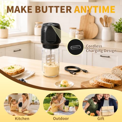 VOJPGJP 32oz Electric Cordless Butter Churner High-Speed 8000RPM