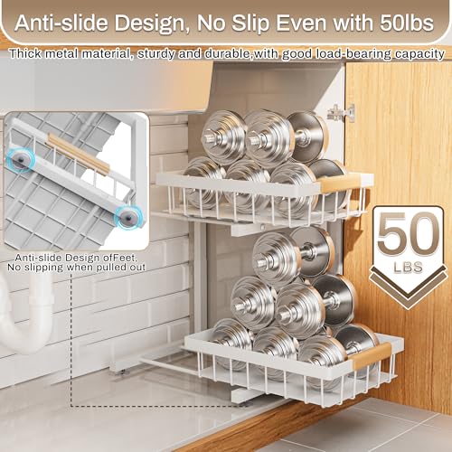 X-Large White Under Sink Organizer 2 Pack Adjustable Height Kitchen Bathroom Storage