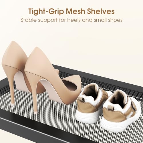 Black SAYZH Expandable Shoe Rack 2-Tier Closet Organizer with Mesh Shelves