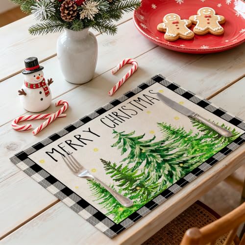 Black Buffalo Grid Christmas Placemats Set of 4 12x18 Inches Rectangular - Holiday Table Decor
