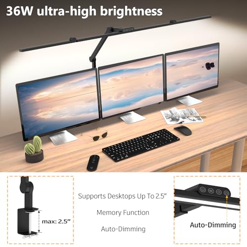 EPABINA Black 3000 Lumen Dimmable LED Desk Lamp with Clamp & Remote, 47-Inch Overhead Light Bar for Home Office
