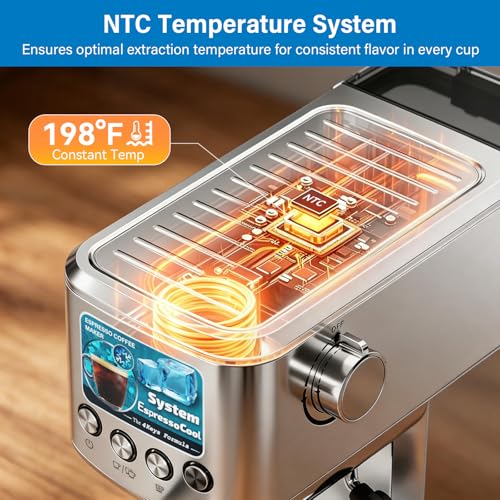XIXUBX Silver Cold Brew Espresso Machine with Milk Frother - Fast Heating & One-Touch Operation