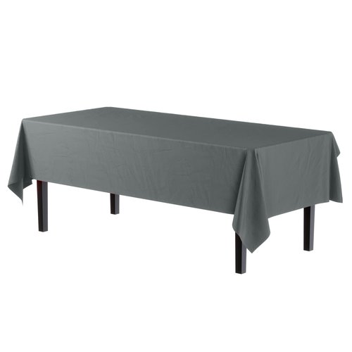 Exquisite Party Solids 6-Pack Premium Plastic Tablecloth 54in. x 108in. Rectangle Plastic Table Cover - Silver