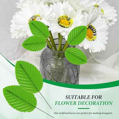 200 Pcs Artificial Leaves for Crafts Fake Green Leaves for Decoration Silk Greenery Faux Wired Single Leaf for DIY Wedding Corsage Party Home Decoration Bouquets Centerpieces Christmas