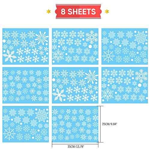 238 PCS Christmas Snowflake Window Clings Decorations, Xmas Window Stickers Decal 8 Sheets