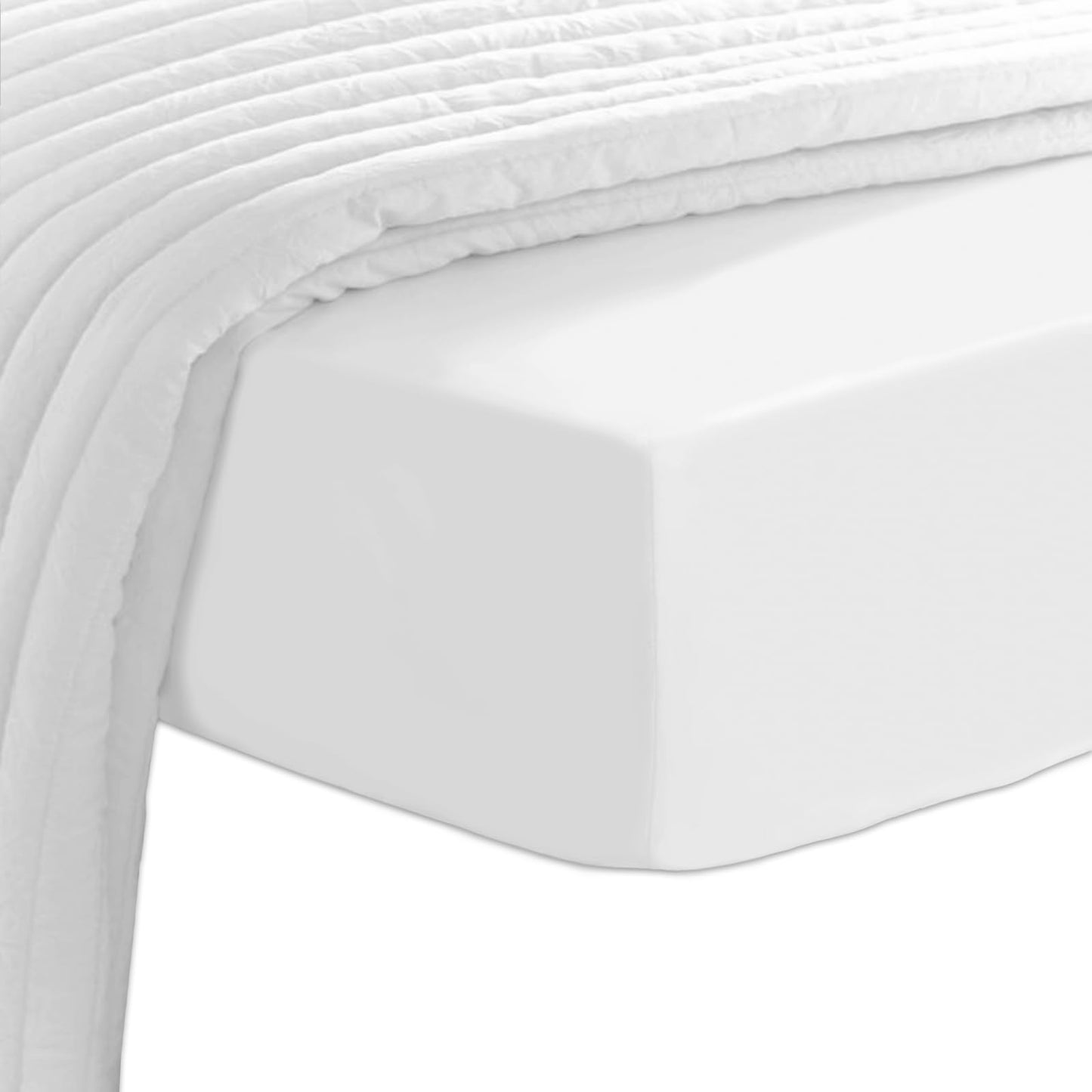 Pizuna Pure 100% Cotton King Fitted Sheet Only, Luxurious 400 Thread Count Long Staple Cotton Sateen Weave 15" Deep Pocket Fitted Sheet (Combed White King Fitted Sheet Cotton)