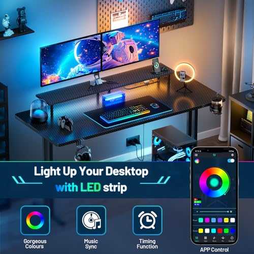 47 Inch Gaming Desk with LED Lights & Cable Management - Black, Variation of THIS listing