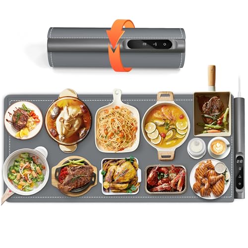 XXL Graphene Food Warming Mat 36x16 Inches with 6 Temp & Timer - Gray