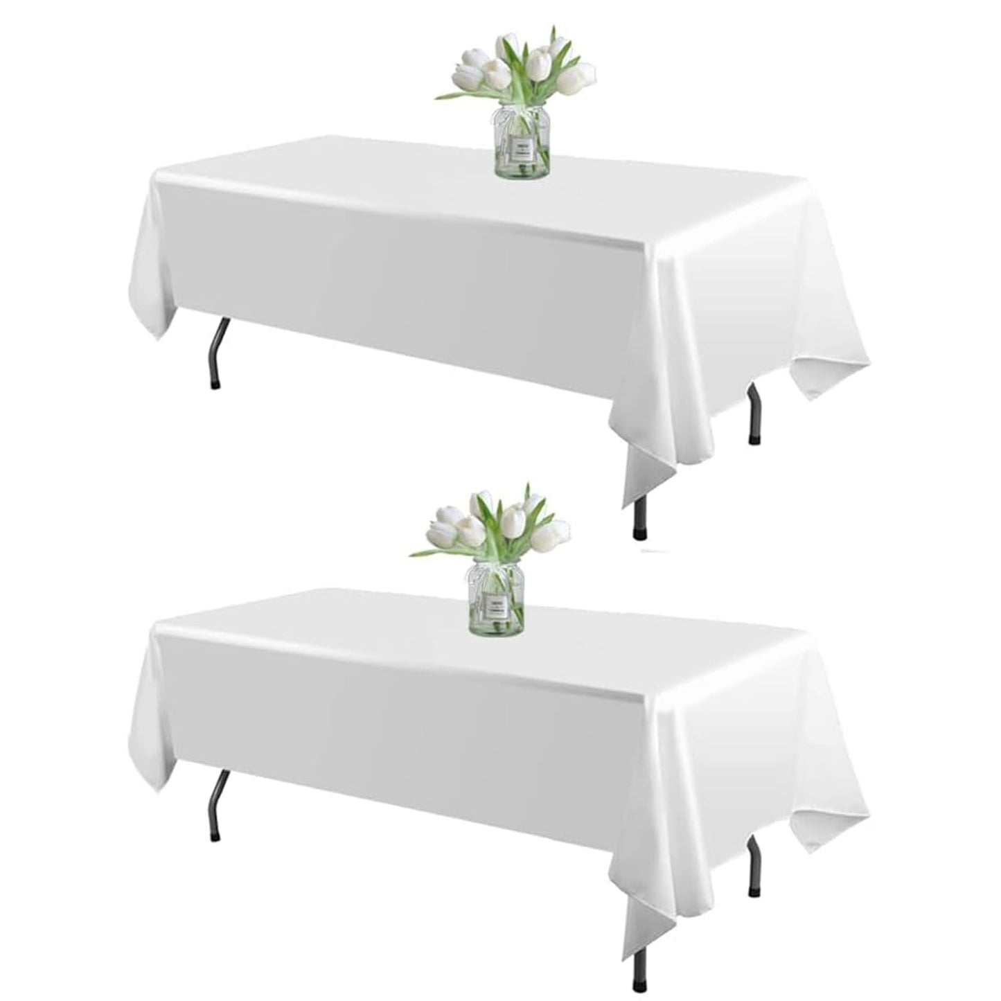WIGENIUS 2 Pack White Table Cloth Rectangle 60 X 102 Inch Polyester Tablecloths, Wrinkle Resisitant Tablecloth for Wedding Buffet Parties and Dining (White, 2 Pack 60 X 102 inch)
