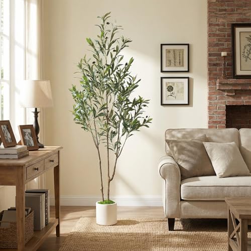 5ft Artificial Olive Tree with Realistic Branches and White Pot - Lifelike Faux Indoor Plant