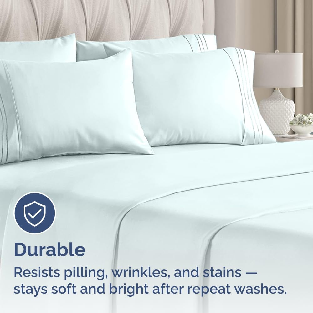 Skiennix Queen Pillow Cases Set of 8 - Ultra Soft Hotel Quality Covers - Wrinkle Free & Fade Resistant - Ice Blue