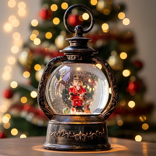 9-Inch Nutcracker Snow Globe Lantern with Music & Lights - Christmas Decor