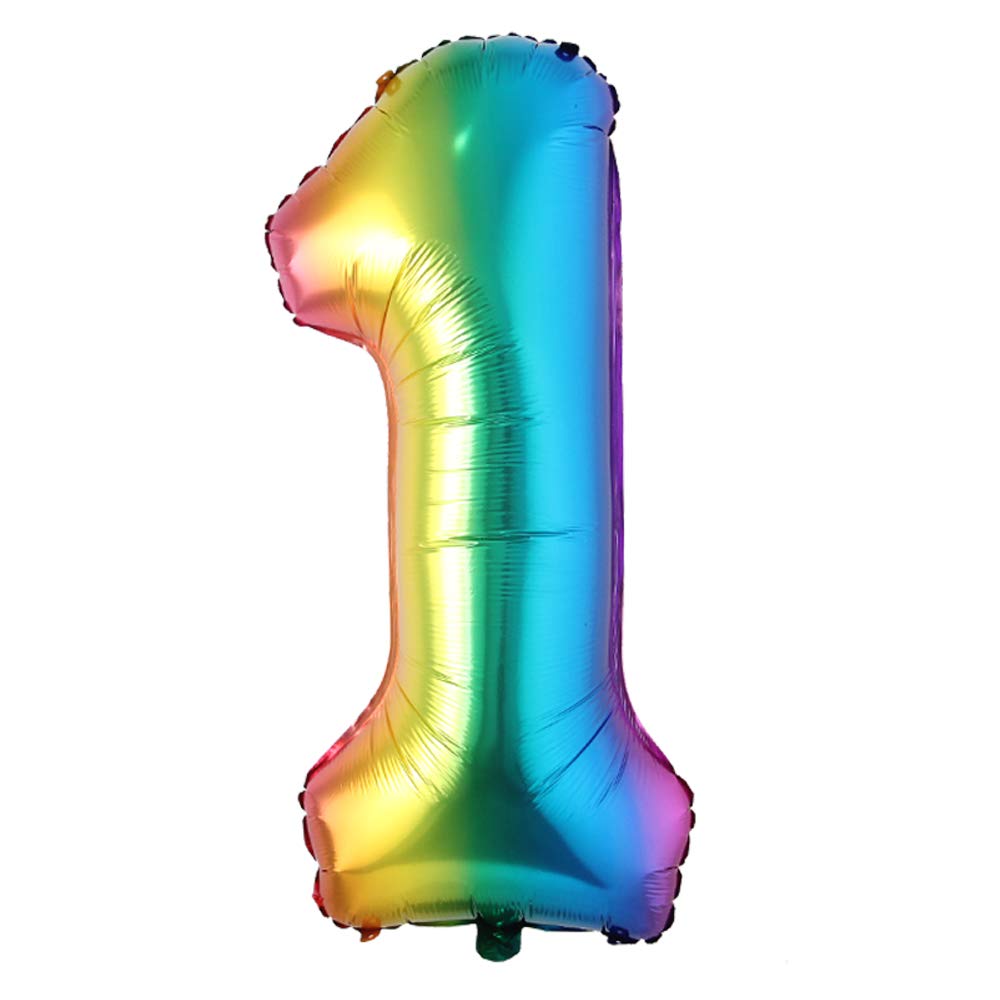 40inch Big rainbow Foil Birthday Balloon Helium Number Balloons Happy Birthday Party Decorations Kids Figures Wedding Air ball (40 inch Color 1)