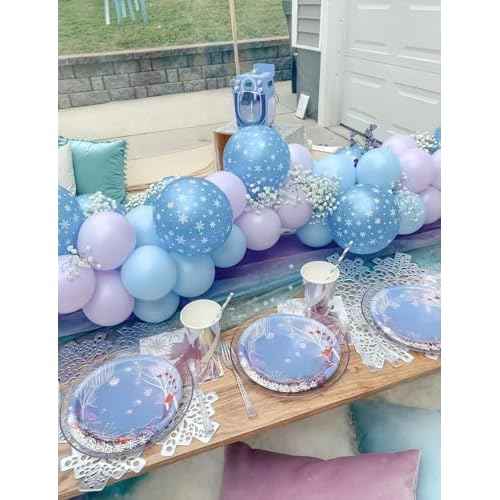 Snowflake Balloon Garland Arch Kit, 144 Pcs Purple Blue Silver White Balloons With Foil Snowflake Star Balloons, for Winter Wonderland, Princess Birthday, Baby Shower, Christmas Decor