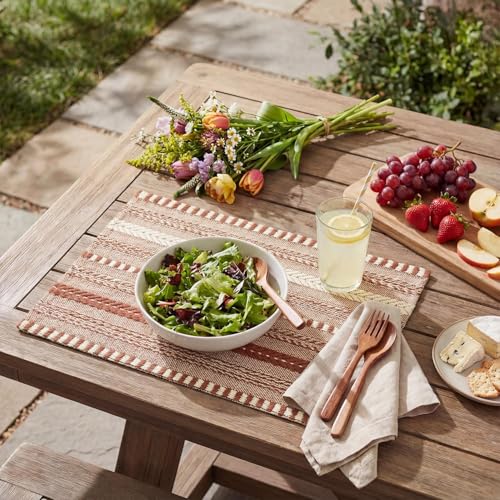 Artoid Mode Caramel Woven Braided Stripe Placemats - Set of 6, 12 x 18 inches