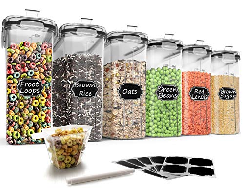 Wildone Cereal Storage Containers Set 6 Pieces - Black 4L Airtight BPA-Free Food Storage