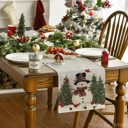 Artoid Mode Snowman Christmas Table Runner 13x48 Inch – Silver, 100% Polyester