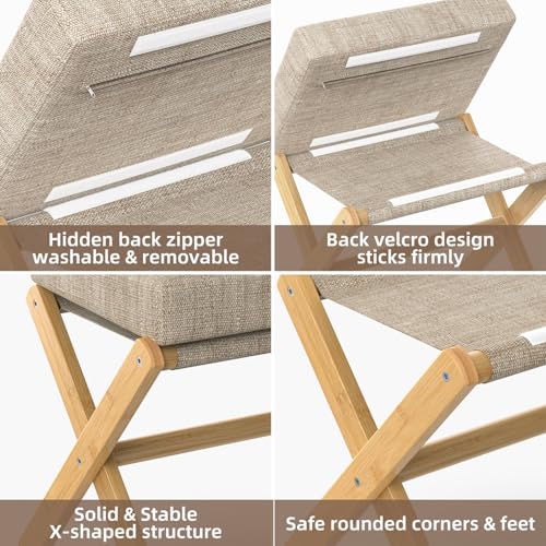 BAMBOOHOMIE Foldable Bamboo Foot Stool with Thick Foam Cushion - Natural Brown