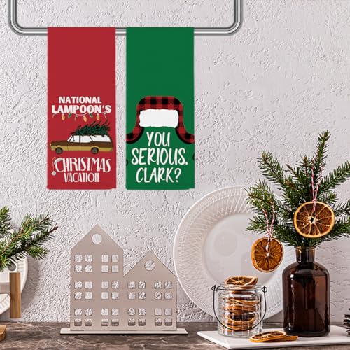 Christmas Kitchen Towels 14x23 Set of 2 - Holiday Decor, Absorbent Dish Wipes